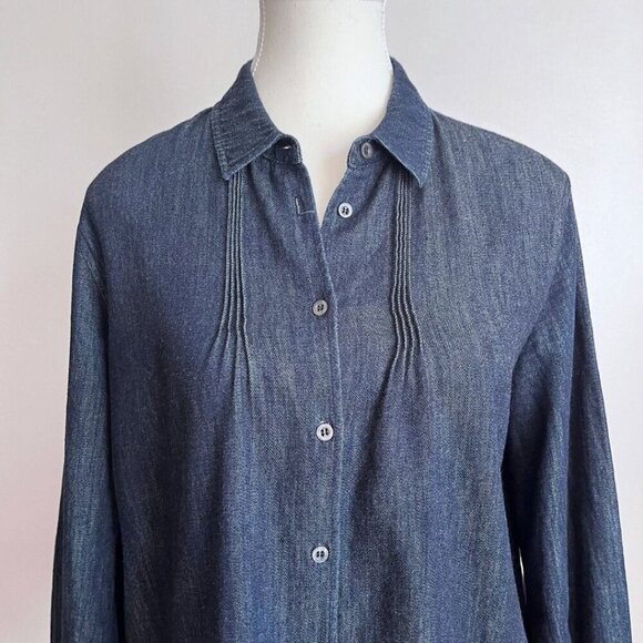 MOS MOSH DENIM DARK WASH BELL SLEEVE BUTTON DOWN SHIRT - Picture 4 of 10